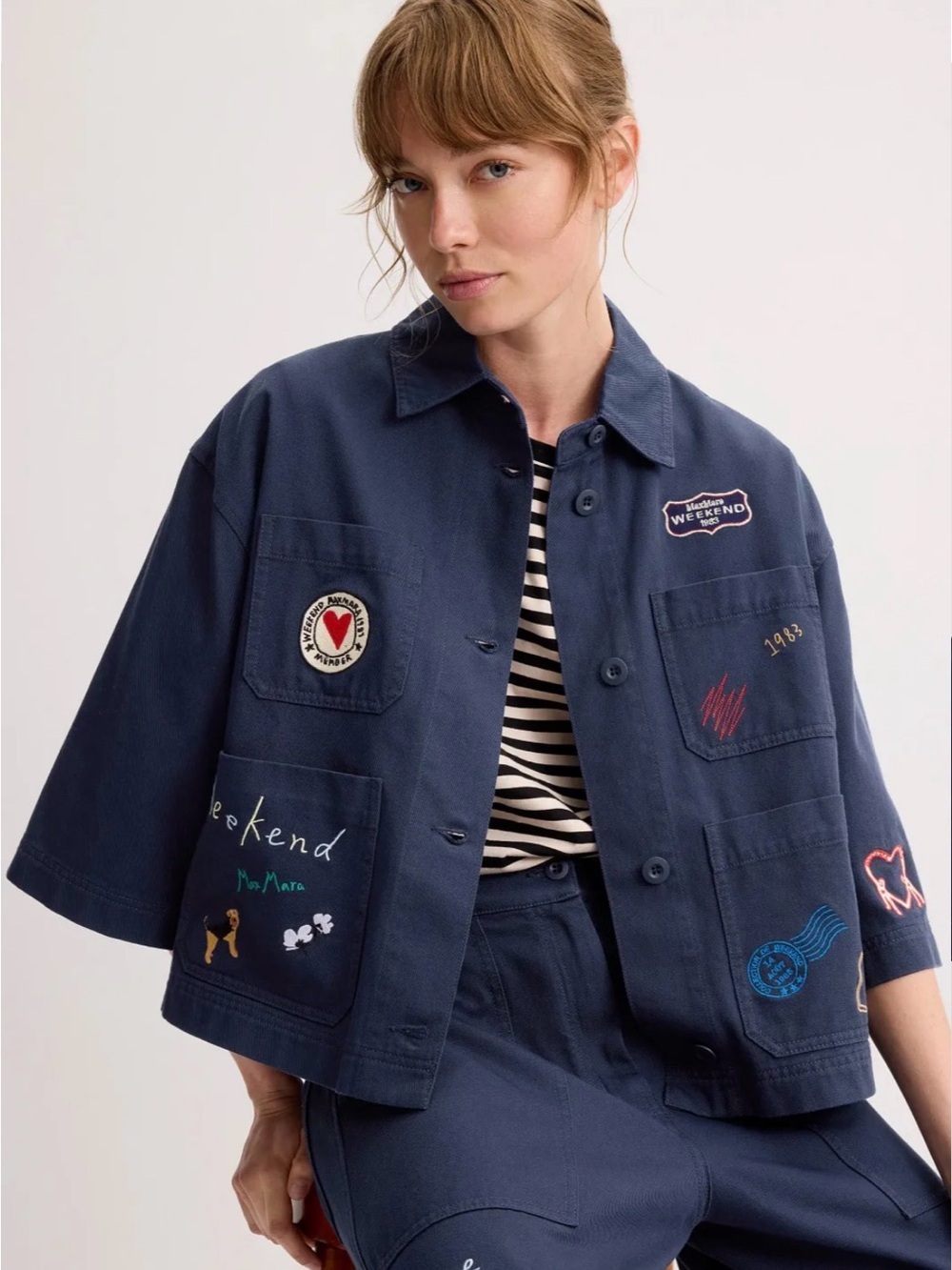 Weekend Max Mara Navy Embroidered Utility Cropped Jacket size 10. - Picture 5 of 15